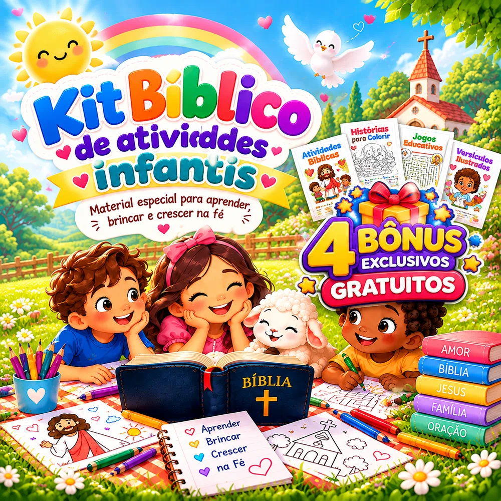 Kit Bíblico de Atividades Infantis com crianças, Bíblia e atividades para imprimir